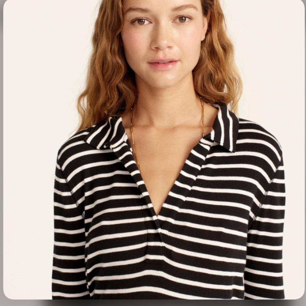 J. Crew NWT Striped Ribbed Polo Long Sleeve T-Shirt - Picture 3 of 4